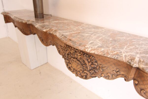 Large Liégeoise Baroque Carved Oak and Marble Wall Mounted Console – Bild 13