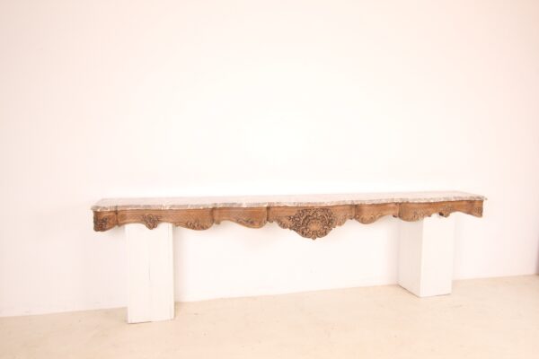 Large Liégeoise Baroque Carved Oak and Marble Wall Mounted Console – Bild 21