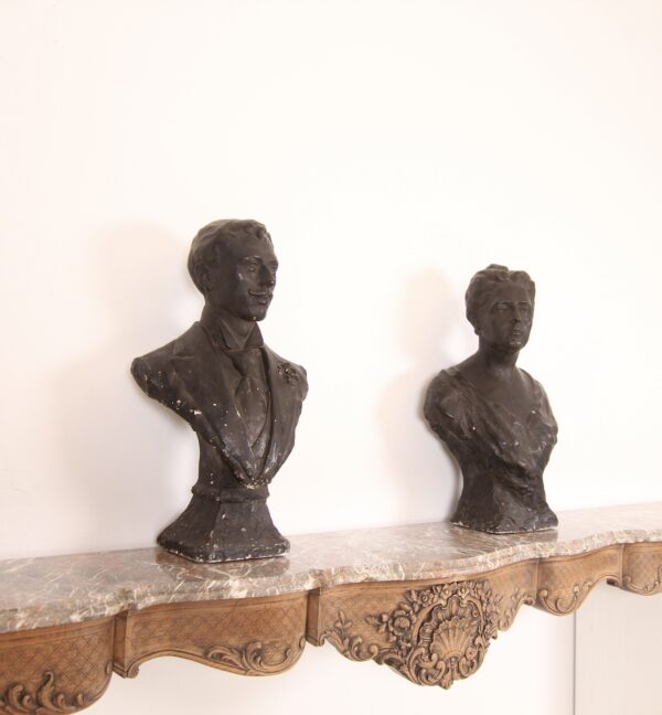 Early 20th Century Madame and Monsieur Plaster Busts