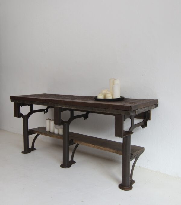 Early 20th Century Cast Iron and Wood Console Work Table