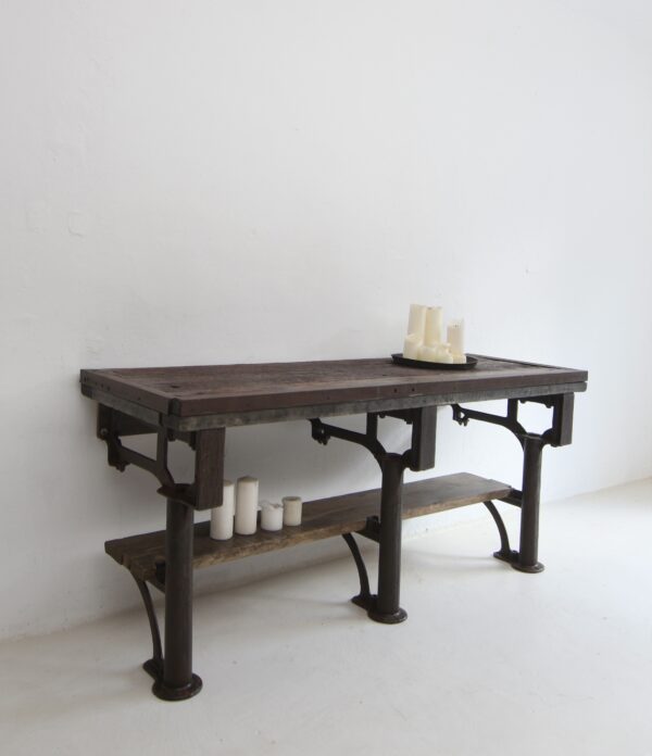 Early 20th Century Cast Iron and Wood Console Work Table – Bild 6