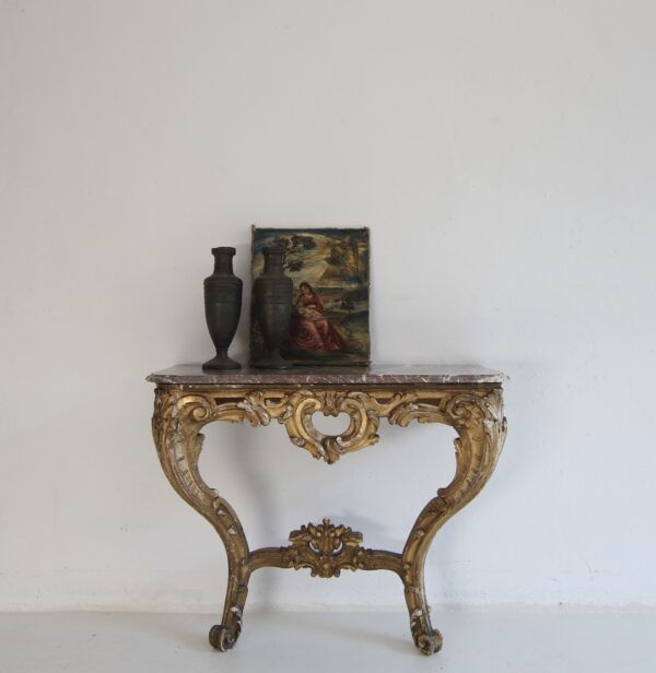 19th Century Louis XV Style Carved Giltwood Console Table with Marble Top