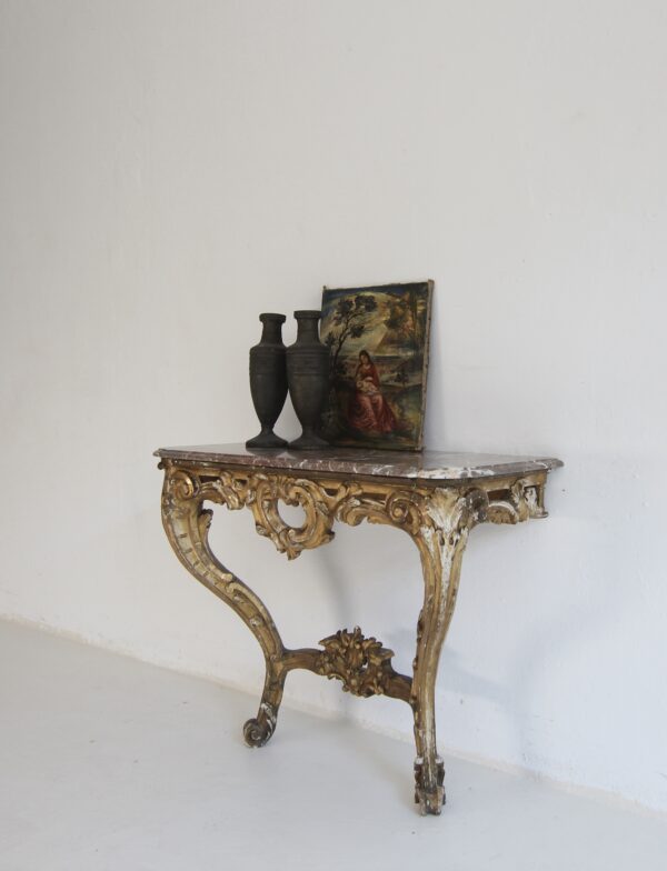 19th Century Louis XV Style Carved Giltwood Console Table with Marble Top – Bild 3