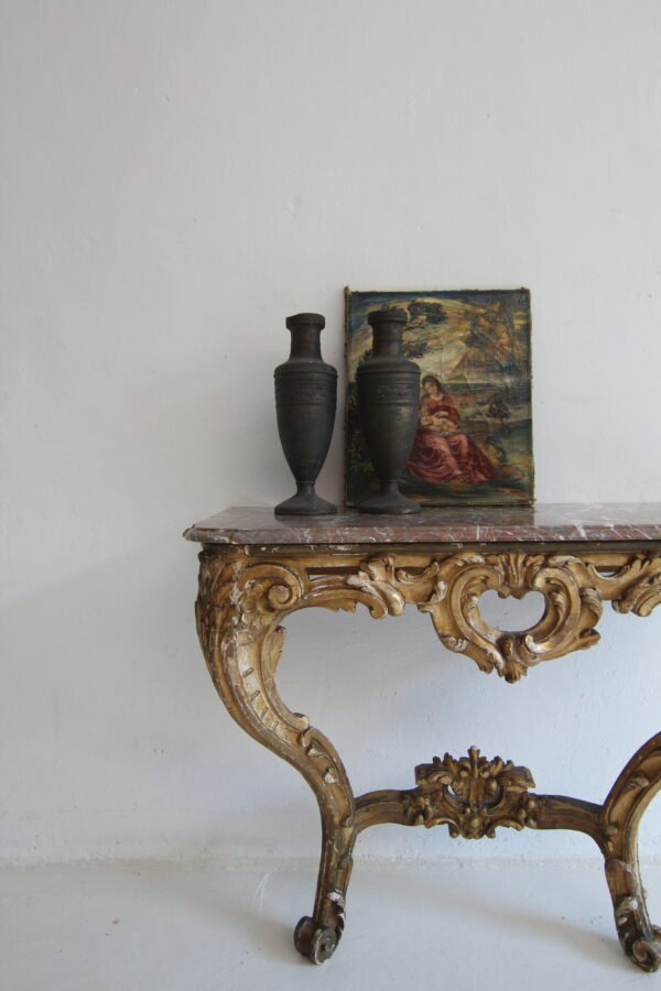 19th Century Louis XV Style Carved Giltwood Console Table with Marble Top – Bild 2
