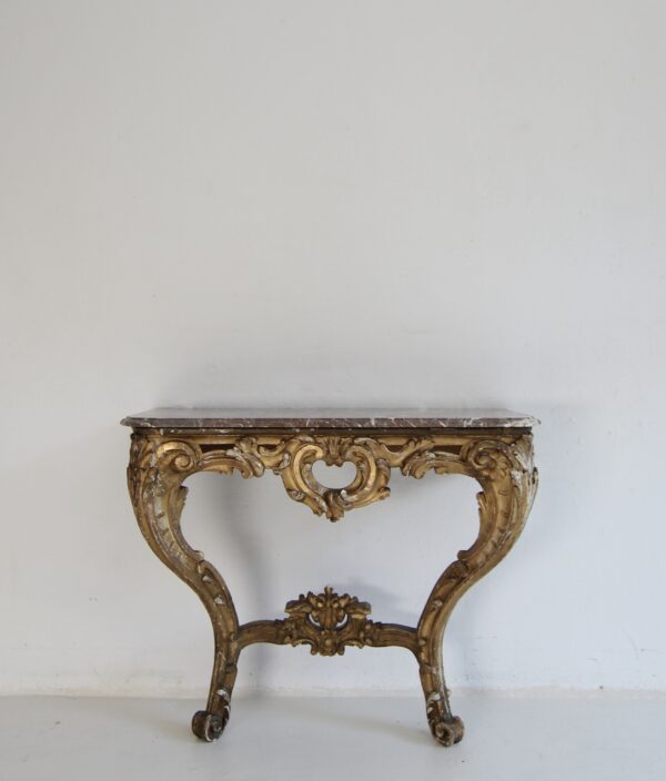 19th Century Louis XV Style Carved Giltwood Console Table with Marble Top – Bild 5