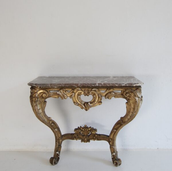19th Century Louis XV Style Carved Giltwood Console Table with Marble Top – Bild 6