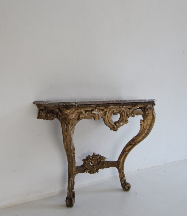 19th Century Louis XV Style Carved Giltwood Console Table with Marble Top – Bild 7