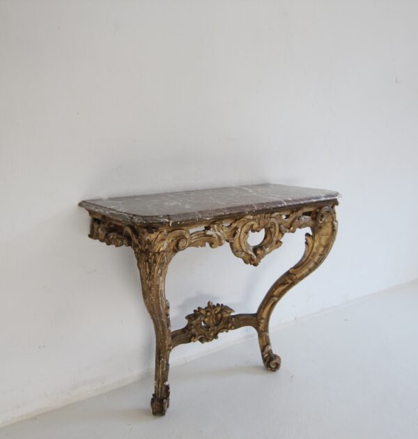 19th Century Louis XV Style Carved Giltwood Console Table with Marble Top – Bild 8