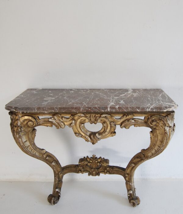 19th Century Louis XV Style Carved Giltwood Console Table with Marble Top – Bild 11