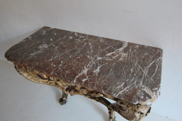 19th Century Louis XV Style Carved Giltwood Console Table with Marble Top – Bild 12