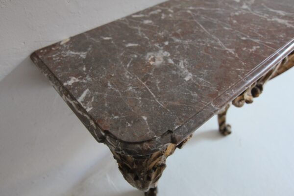 19th Century Louis XV Style Carved Giltwood Console Table with Marble Top – Bild 14