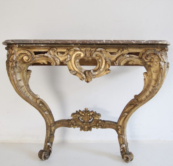 19th Century Louis XV Style Carved Giltwood Console Table with Marble Top – Bild 16