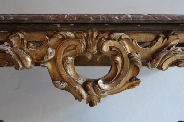 19th Century Louis XV Style Carved Giltwood Console Table with Marble Top – Bild 17