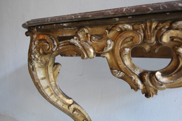 19th Century Louis XV Style Carved Giltwood Console Table with Marble Top – Bild 18