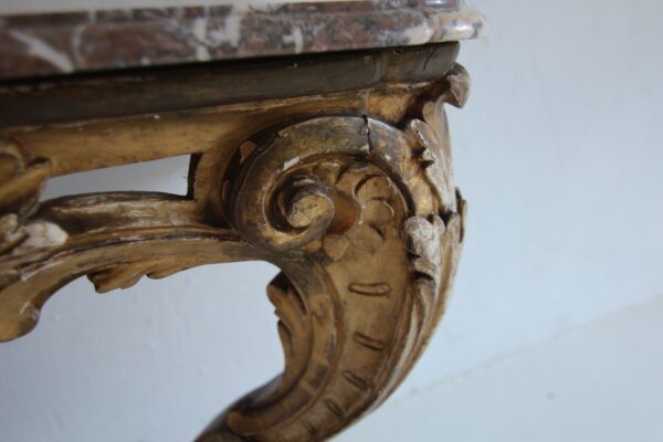 19th Century Louis XV Style Carved Giltwood Console Table with Marble Top – Bild 24