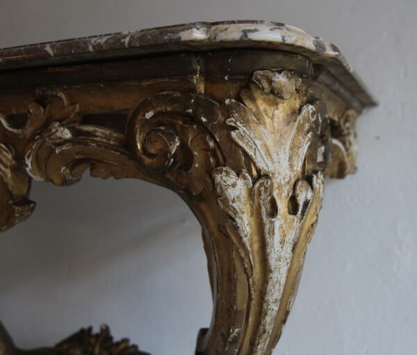 19th Century Louis XV Style Carved Giltwood Console Table with Marble Top – Bild 26
