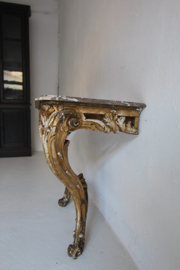 19th Century Louis XV Style Carved Giltwood Console Table with Marble Top – Bild 28