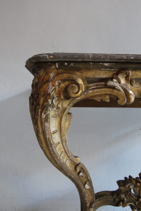 19th Century Louis XV Style Carved Giltwood Console Table with Marble Top – Bild 32